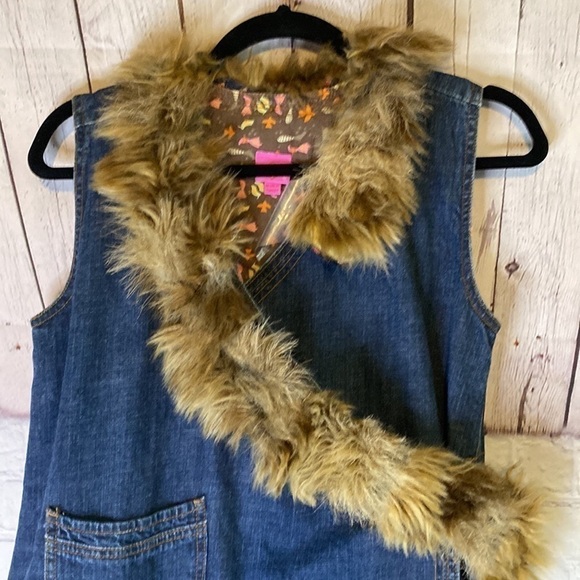 Oilily Girls Bohemian Jean Denim Wrap Dress with Faux Fur Collar Size 12Y - Picture 3 of 15